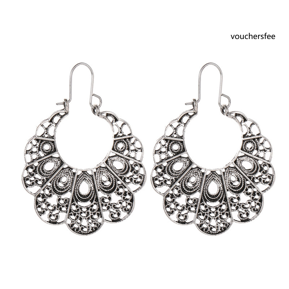 [VOU] Vintage Women Hollow Out Flower Dangle Geometric Hoop Earrings Jewelry Gift