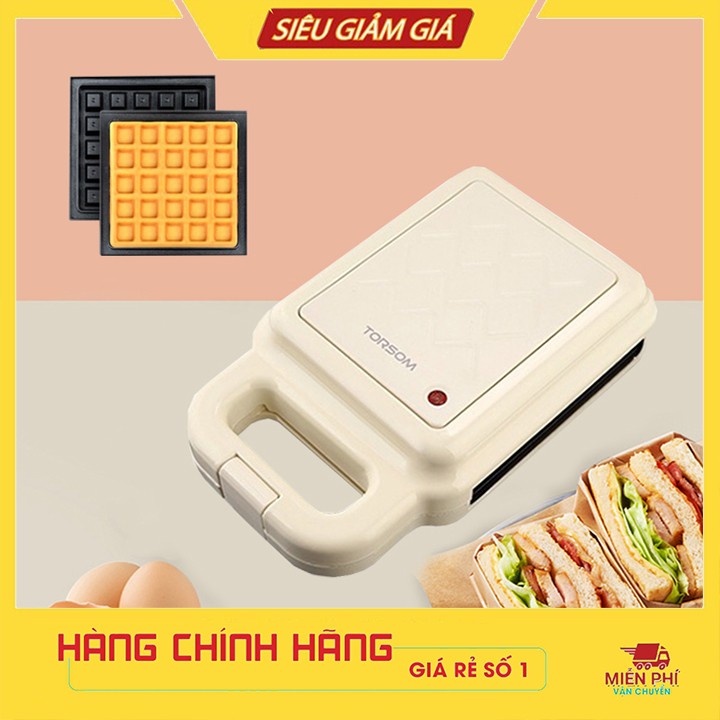 Máy làm bánh waffle mini Torsom, nướng bánh kẹp đa năng