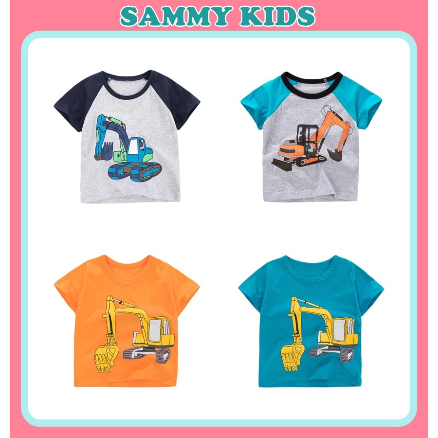 Áo thun bé trai xuất xịn Hàn Quốc cotton giá rẻ hình máy xúc cẩu dễ thương Sammykids BA67