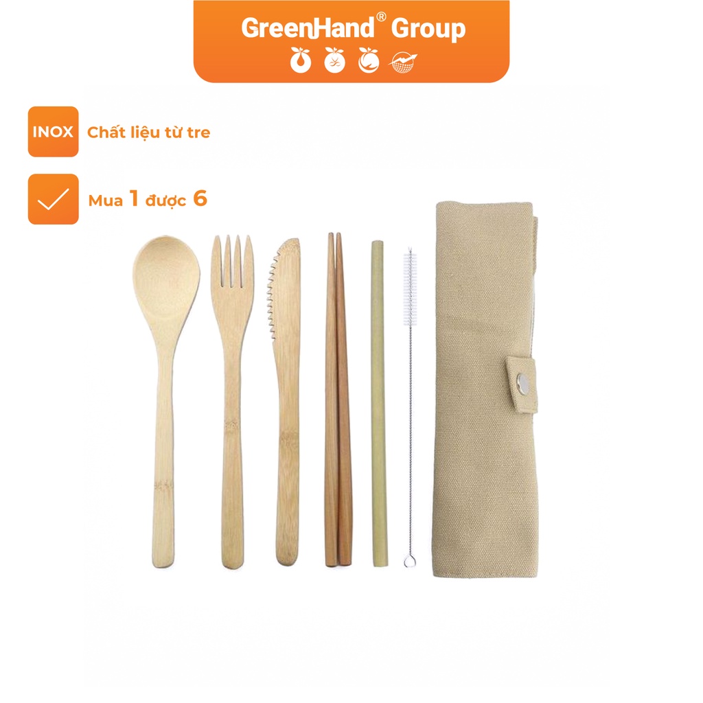 Trọn Bộ 5 Dụng Cụ Ăn Uống Bằng Tre Greenhand Kèm Túi Đựng