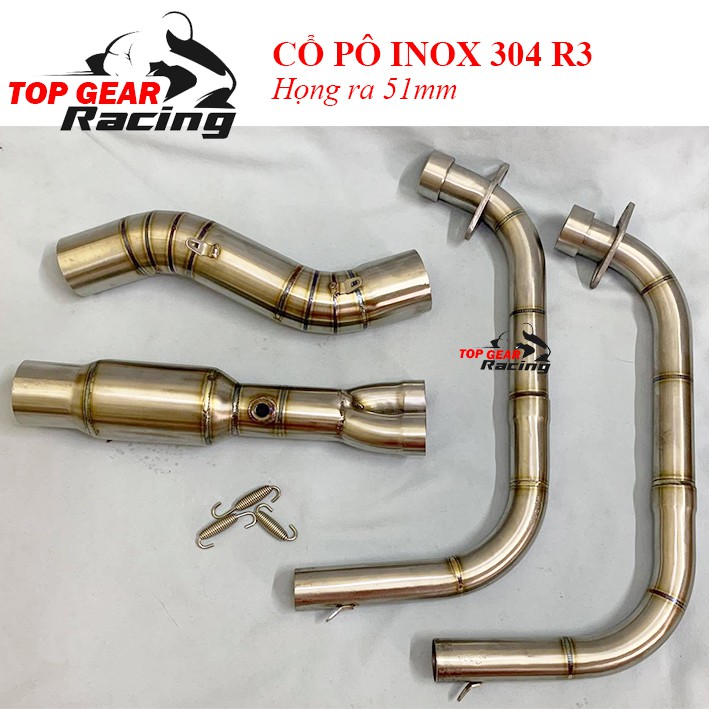 Cổ Pô R3 Inox 304 Họng ra 51mm Bầu Tổ Ong &lt;TOPGEAR&gt;