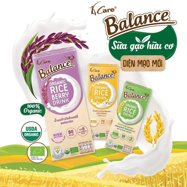 Sữa gạo hữu cơ không đường 4CARE BALANCE ORGANINC 180ml*36 hộp