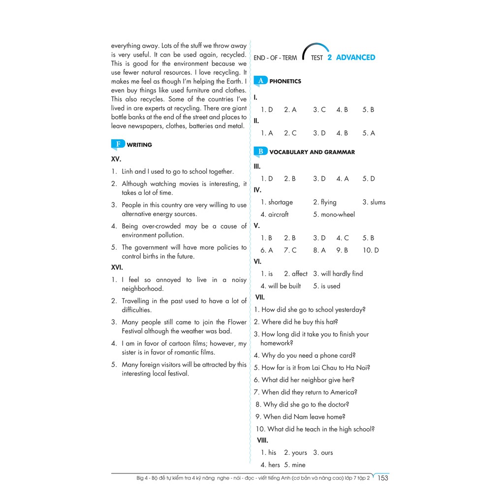 Sách - Big 4 bộ đề tự kiểm tra 4 kỹ năng Nghe - Nói - Đọc - Viết (Cơ bản và nâng cao) tiếng Anh lớp 7 tập 2