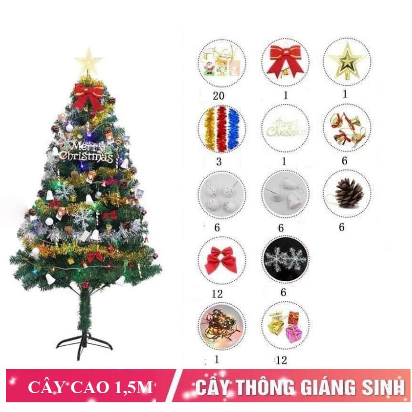 CÂY THÔNG 1,5M KÈM FULL PHỤ KIÊN 112 PHỤ KIỆN CÓ SẴN ĐÈN LED CÓ VIDEO VÀ ẢNH THẬT ĐỂ MỌI NGƯỜI TRẢI NGHIỆM[MẪU MỚI 2021]