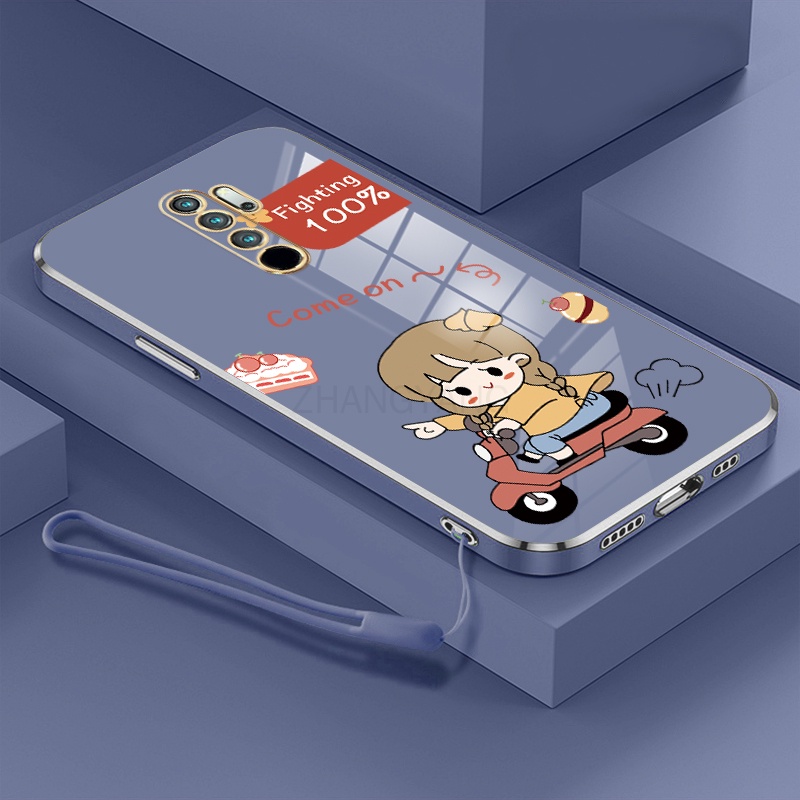 Ốp Điện Thoại TPU Silicon Mạ Điện Hình Cô Gái Chạy Xe Máy Kèm Dây Đeo Cho Redmi note 8 pro