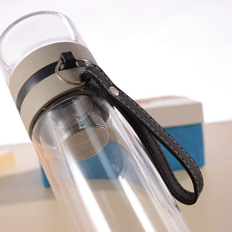 Bình Thủy Tinh 2 Lớp 450ml Pha Trà Cách Nhiệt Lõi Lọc Inox 304 Kèm Quai Xách Tiện Lợi