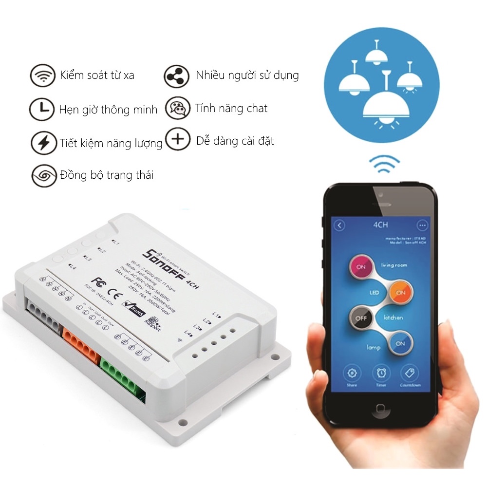 CÔNG TẮC WIFI 4 KÊNH SONOFF 4CH R2/4CH R3