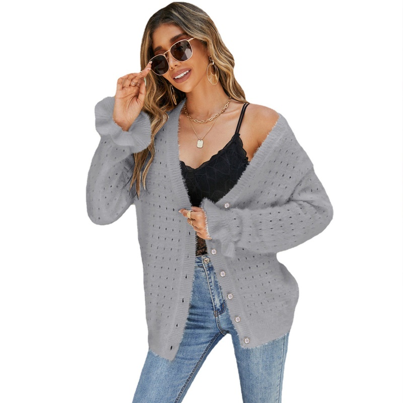 Áo Khoác Cardigan Dệt Kim Tay Dài Cổ Chữ V Thời Trang