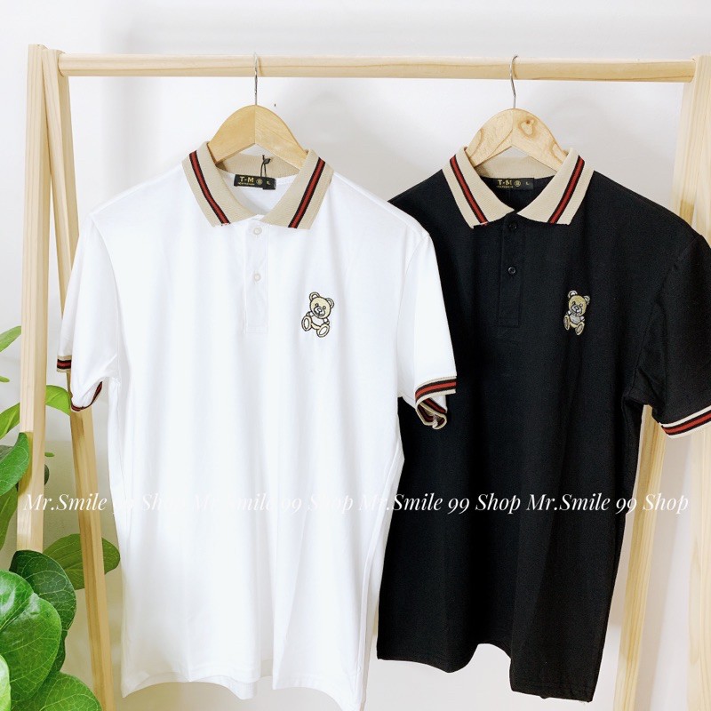 ÁO THUN POLO BASIC TRẮNG ĐEN CỔ BẺ THÊU GẤU MR SMILE 99 SHOP | BigBuy360 - bigbuy360.vn