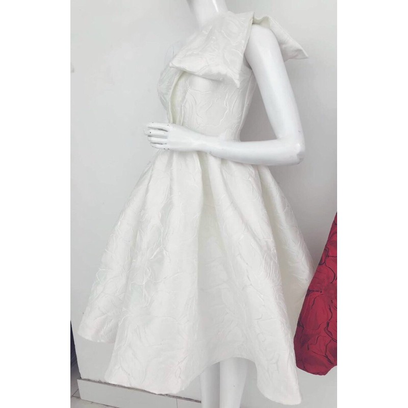 đầm gấm lệch vai nơ ( ảnh và video thật 1000%)