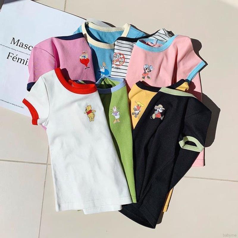 Áo thun tay ngắn chất liệu cotton in họa tiết hoạt hình phong cách hàn quốc cho bé gái