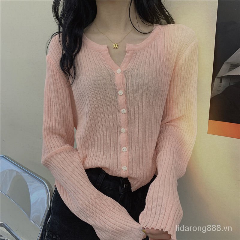 Áo Khoác Nữ Dài Tay Cổ Chữ V Thời Trang Hàn 2021