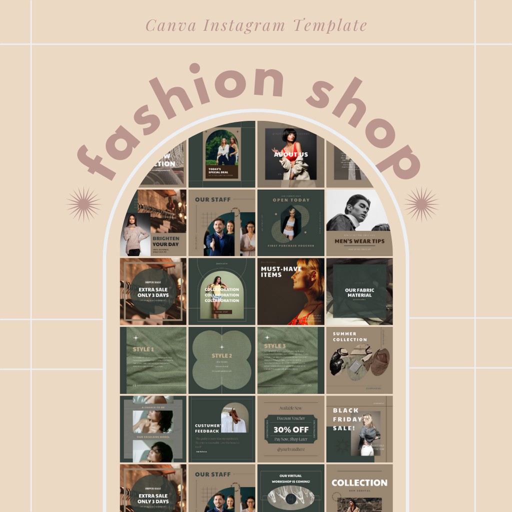 FASHION SHOP INSTAGRAM TEMPLATE dành cho Shop thời trang, Doanh nghiệp  // Classic Luxury Canva // nâu xanh lá cổ điển