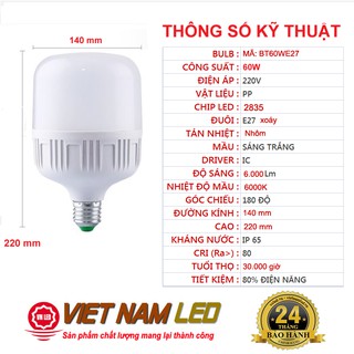 Bóng đèn led trụ 5W, 15W, 30W, 40W, 50W, 60W, bóng led bulb, chính hãng VNLED