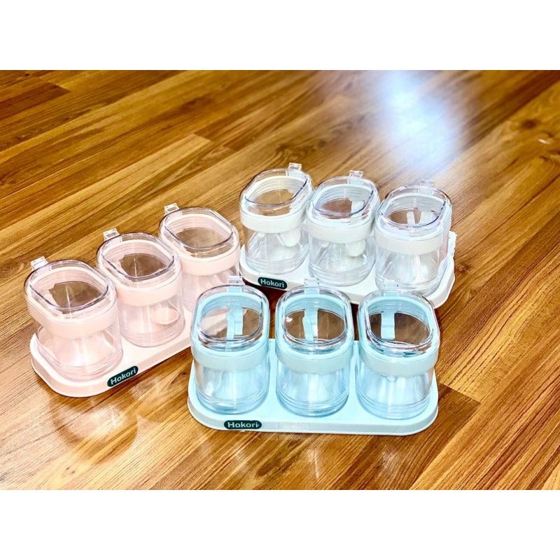 Bộ  hũ lọ đựng gia vị kèm thìa và khay  Hokori loại đẹp