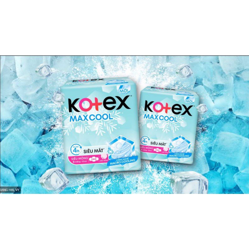 {TẶNG 2 MIẾNG/GÓI}- COMBO 8 GÓI BĂNG VỆ SINH KOTEX MAX COOL SIÊU MỎNG CÁNH MIẾNG DÀI 23CM
