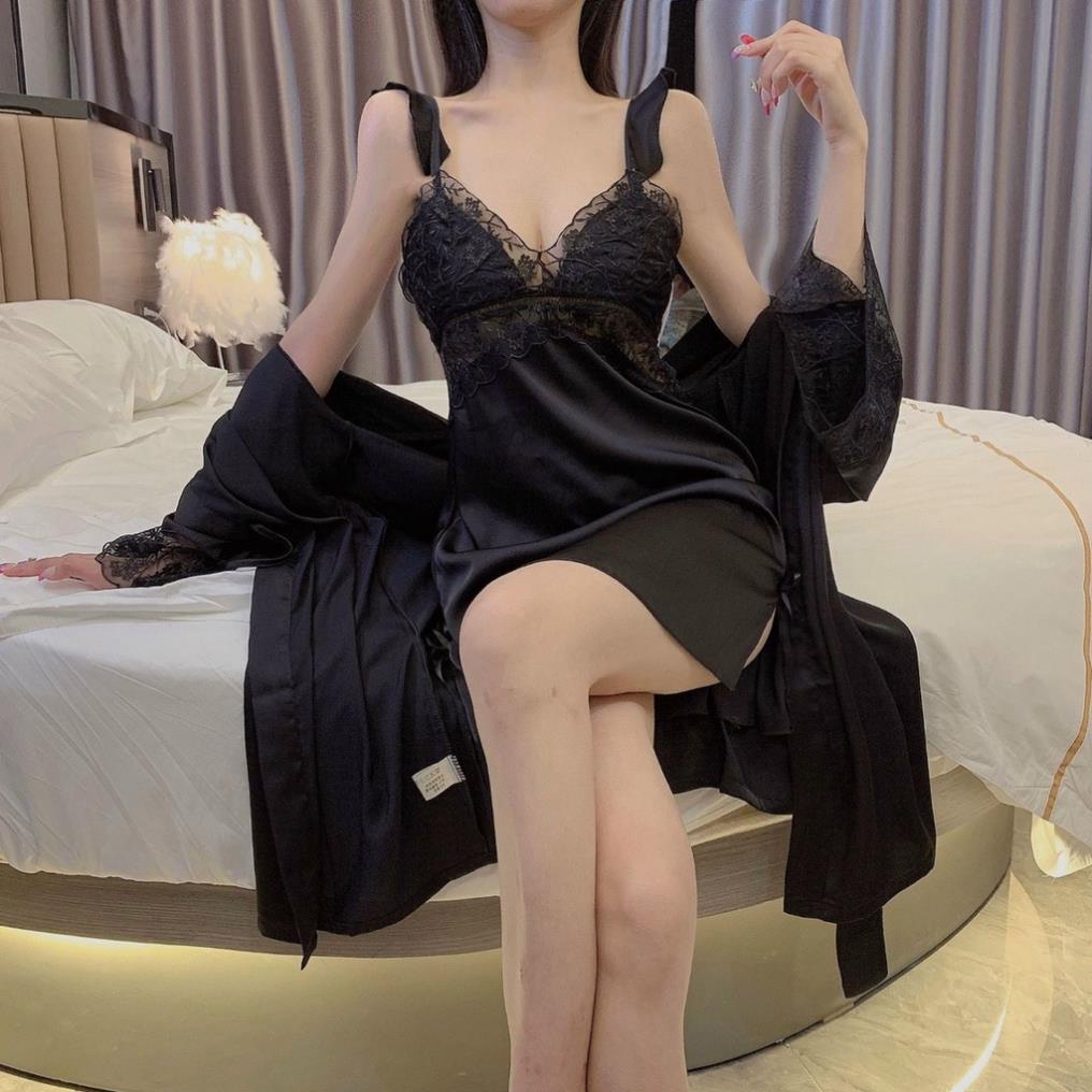 (M. 103) Váy ngủ sexy lụa có đệm ngực dây cánh tiên xẻ hông cao cấp Đầm mặc nhà gợi cảm quyến rũ
