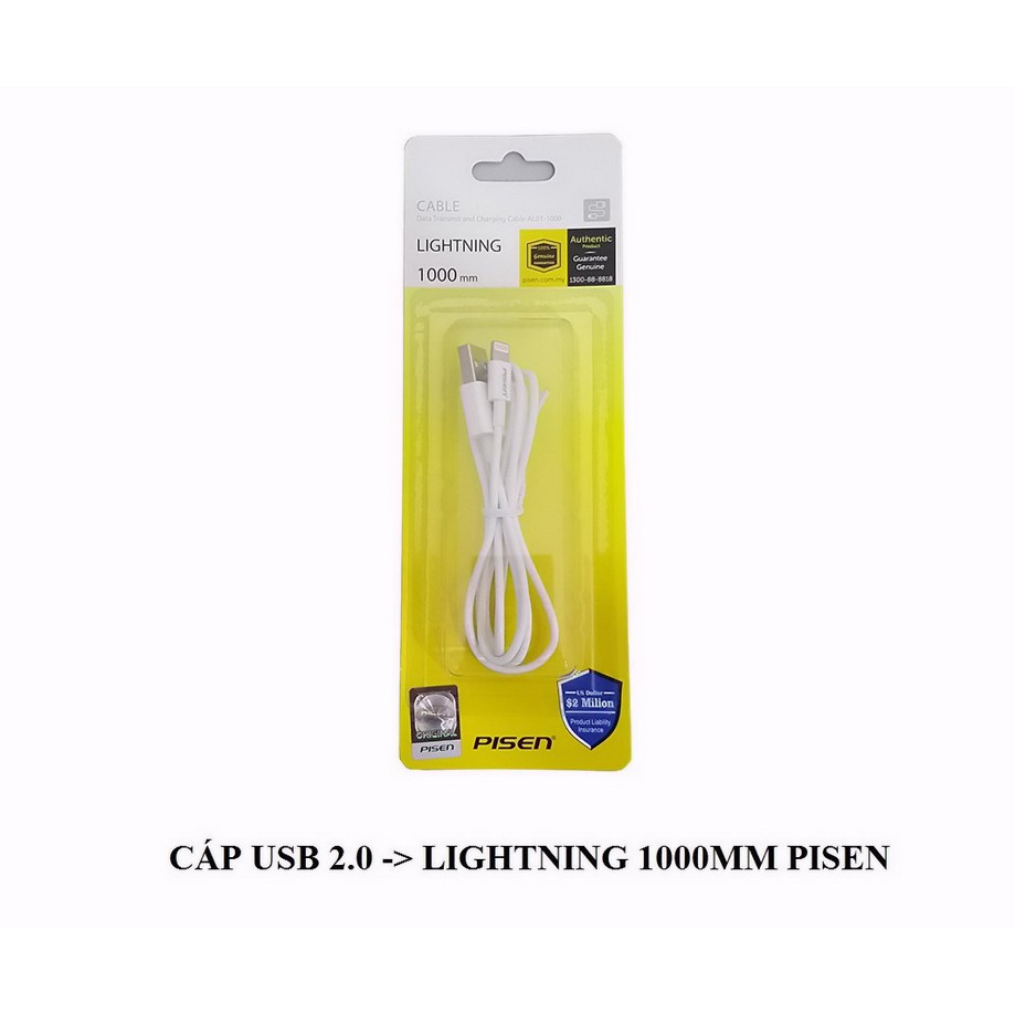 Cáp sạc điện thoại Pisen Cable Lightning Fast 1000mm - PSC0018