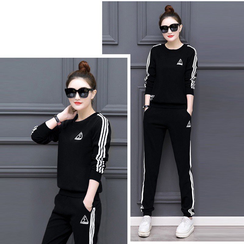 Bộ đồ thể thao thu đông quần dài họa tiết tam giác