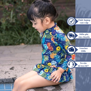 Đồ bơi áo tắm em bé bikini passport kid - một mảnh tay dài váy bèo ngắn - ảnh sản phẩm 1