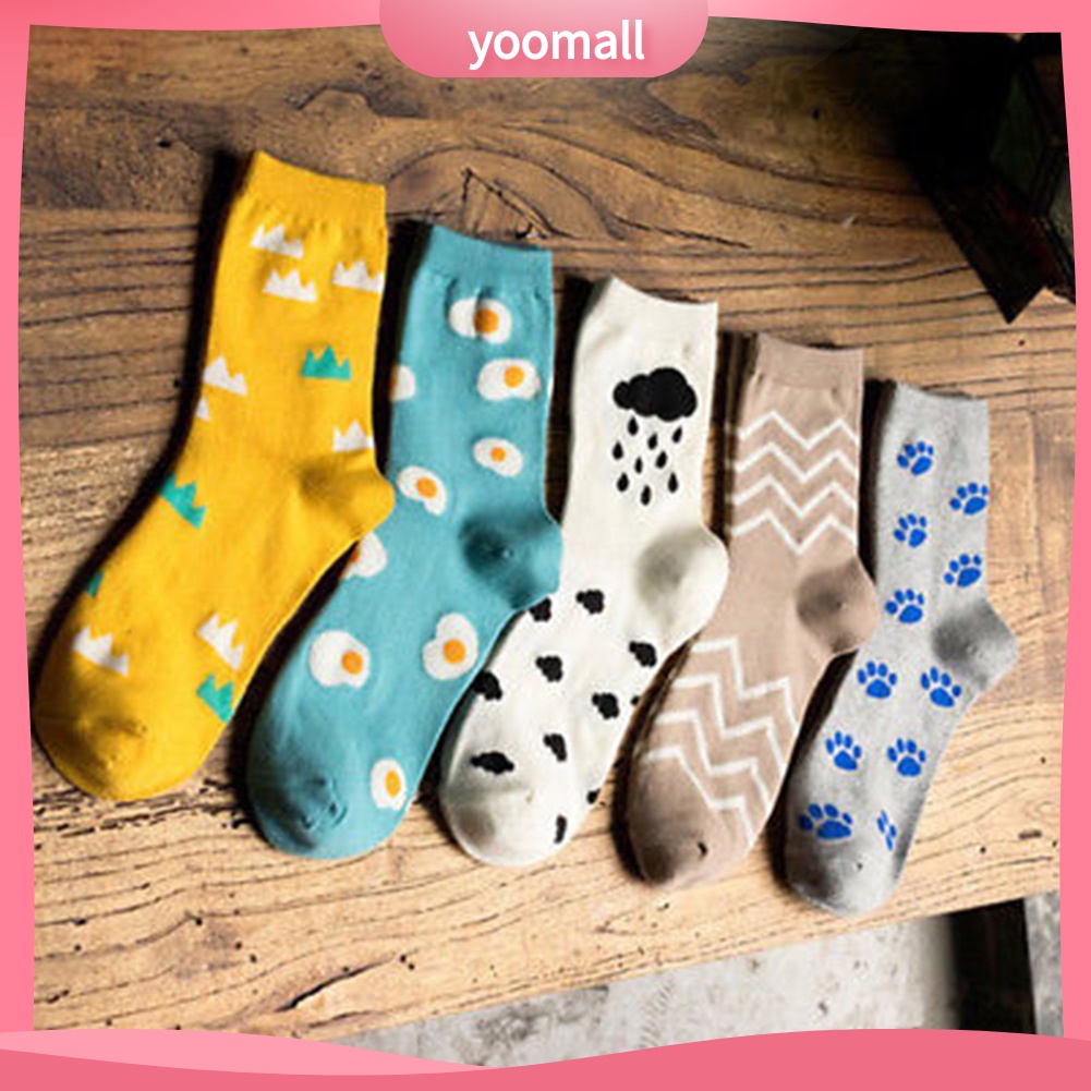 Tất nữ mềm mại co giãn in hình đám mây và chân cún cưng dễ thương