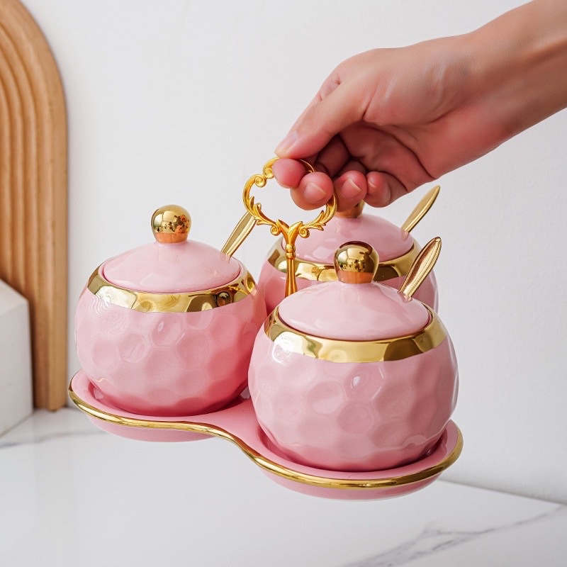 HÀNG CÓ SĂN HÀNG CÓ SẴN Bộ đựng gia vị bằng sứ 3 ngăn cao cấp,decor bếp GỐM SỨ CAO CẤP