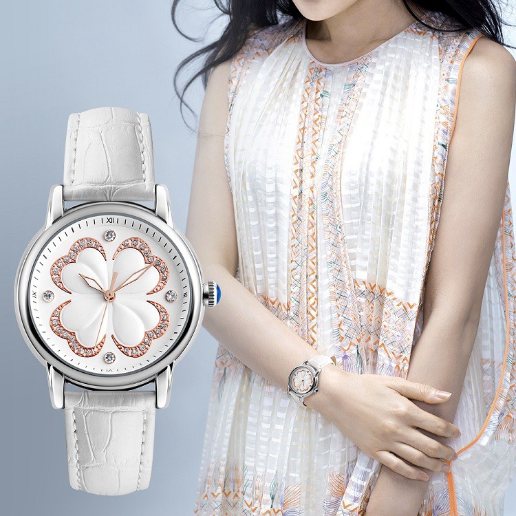 Đồng Hồ Nữ Skmei 9159 Chính Hãng Mặt Cỏ 4 Lá May Mắn Dây Da Cao Cấp