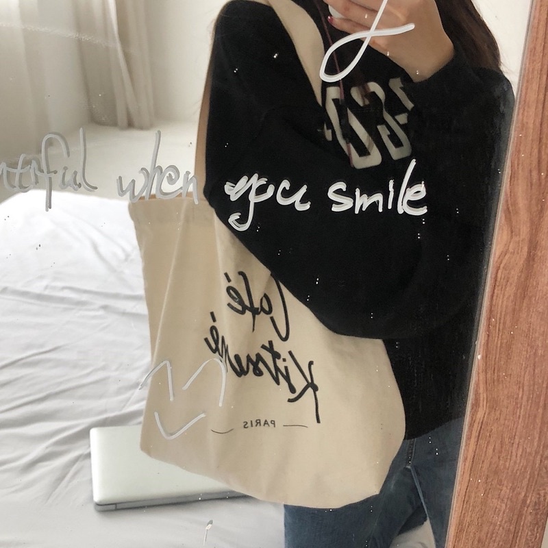 Túi Tote túi vải Canvas đeo vai đựng đồ đi học đi chơi thời trang Hàn Quốc chữ Cafe