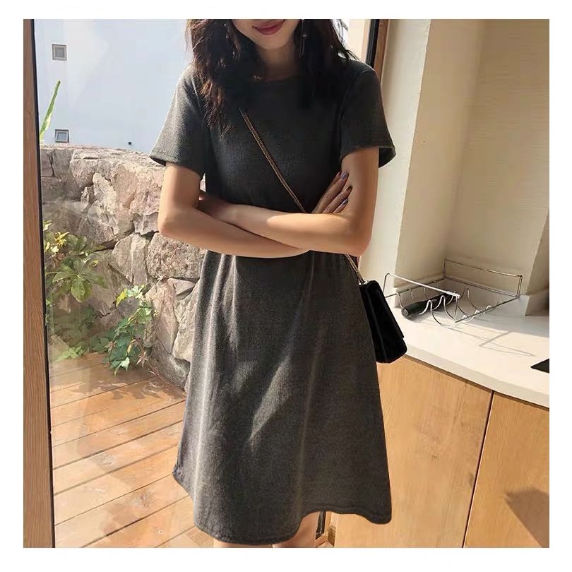 Short Sleeve Dress Skirt Korean Version 2021 Spring Large Size Thread Cotton Solid Long Loose T-Shirt Skirt