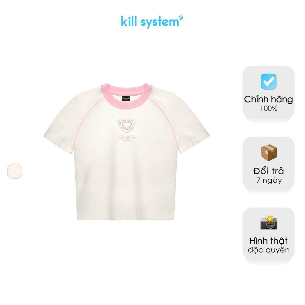 Áo thun nữ Killsystem form baby tee màu kem hồng chất thun co giãn