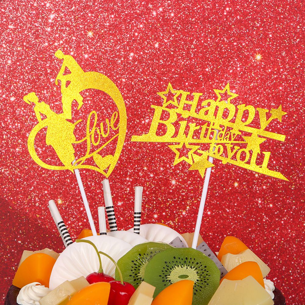 Set 2 Phụ Kiện Cắm Trang Trí Bánh Kem Chữ Happy Birthday Xinh Xắn
