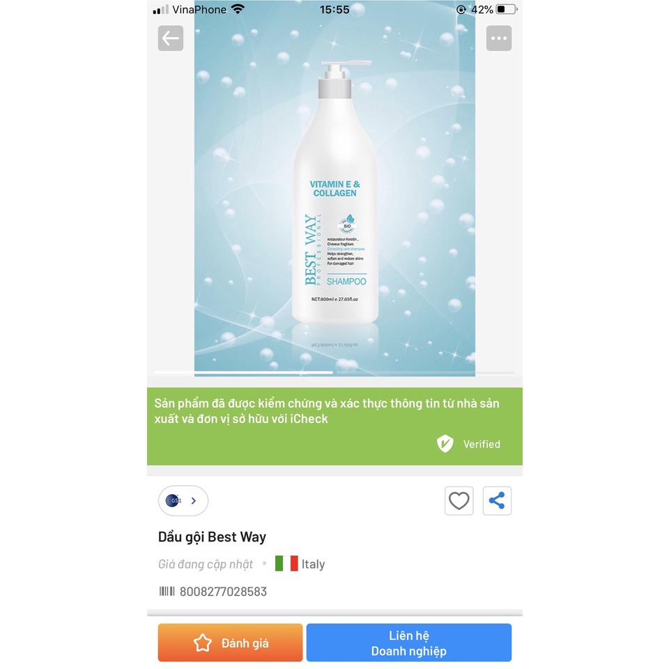 Cặp Dầu Gội Xa BEST WAY Vitamin E & Collagen 800Ml Nuôi Dưỡng, Phục Hồi Tóc Siêu Mượt. Hàng Chính Hãng