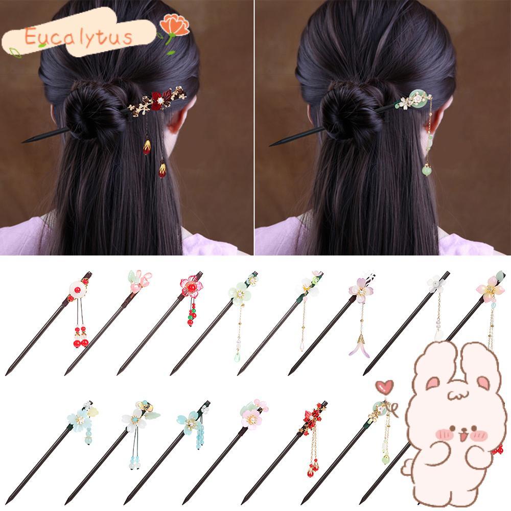 Trâm cài tóc bằng gỗ mun phối hoa phong cách cổ điển thời trang cho nữ