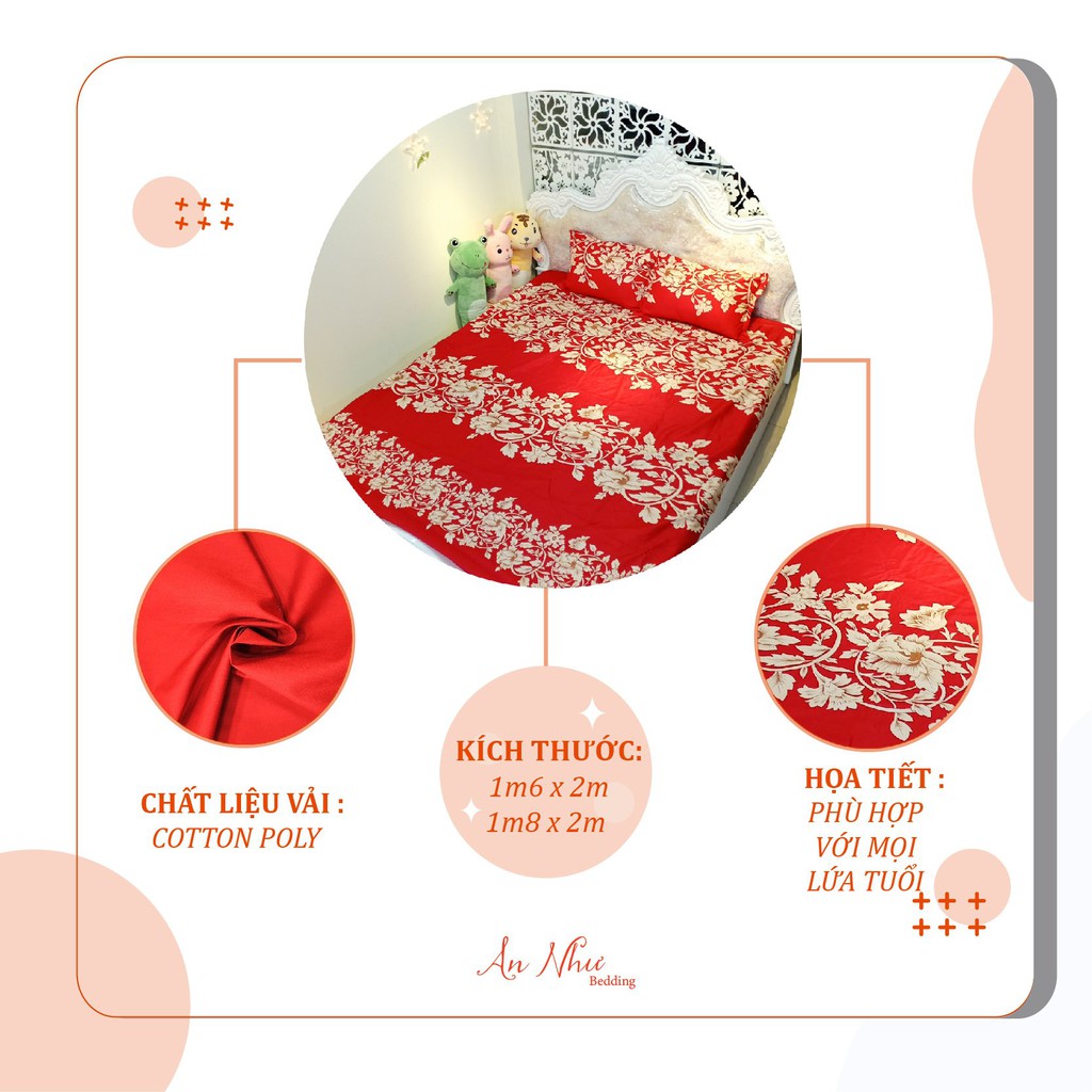 Bộ ga gối 💖2m💖 drap giường poly, ga trải giường + 2 vỏ gối nằm hoa lá An Như Bedding | BigBuy360 - bigbuy360.vn