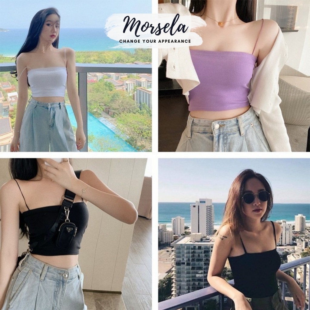 Áo Hai Dây Dáng Áo Croptop Hai Màu Trắng Màu Đen Chất Áo Borip Áo Dây Bún Freesize 53kg Quay Đầu - MORSELA