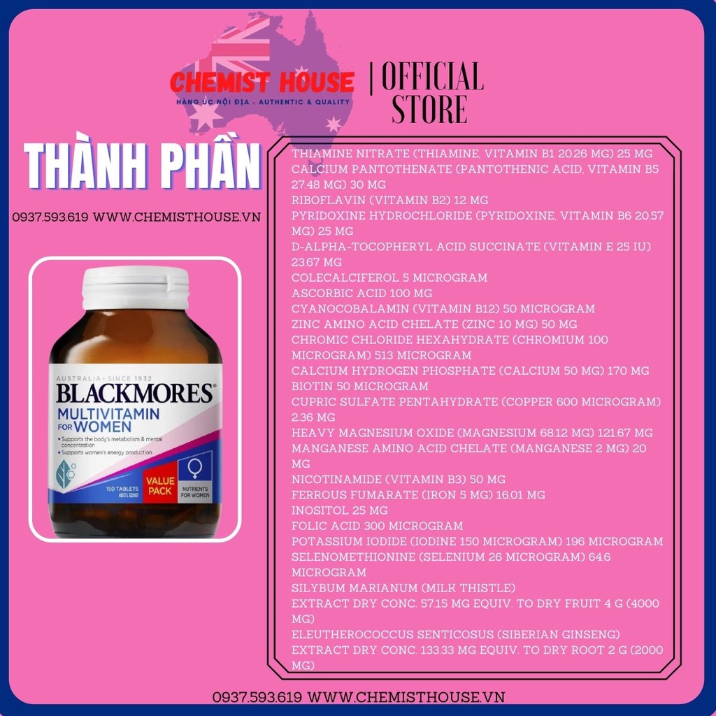 [Hàng chuẩn Úc] Vitamin tổng hợp cho phụ nữ Blackmores Multivitamin for Women DATE 2022 THANH LÝ