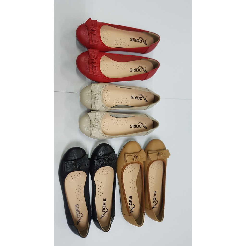 Giày búp bê đế bệt ❤️FREESHIP❤️ da thật mũi tròn gắn nơ vuông màu đen thời trang DORIS DR004. | BigBuy360 - bigbuy360.vn