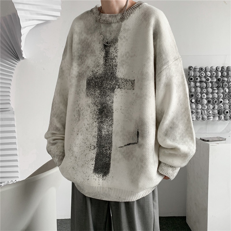 Áo sweater cổ tròn dáng rộng phong cách Âu Mỹ thời trang thu đông cho nam