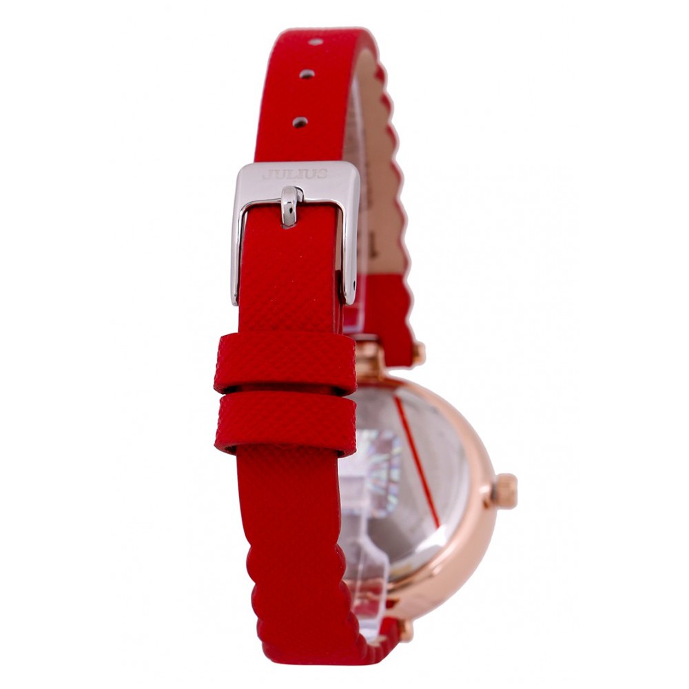 Đồng hồ nữ Julius Hàn Quốc JA-1096C dây da răng cưa độc đáo (Đỏ)