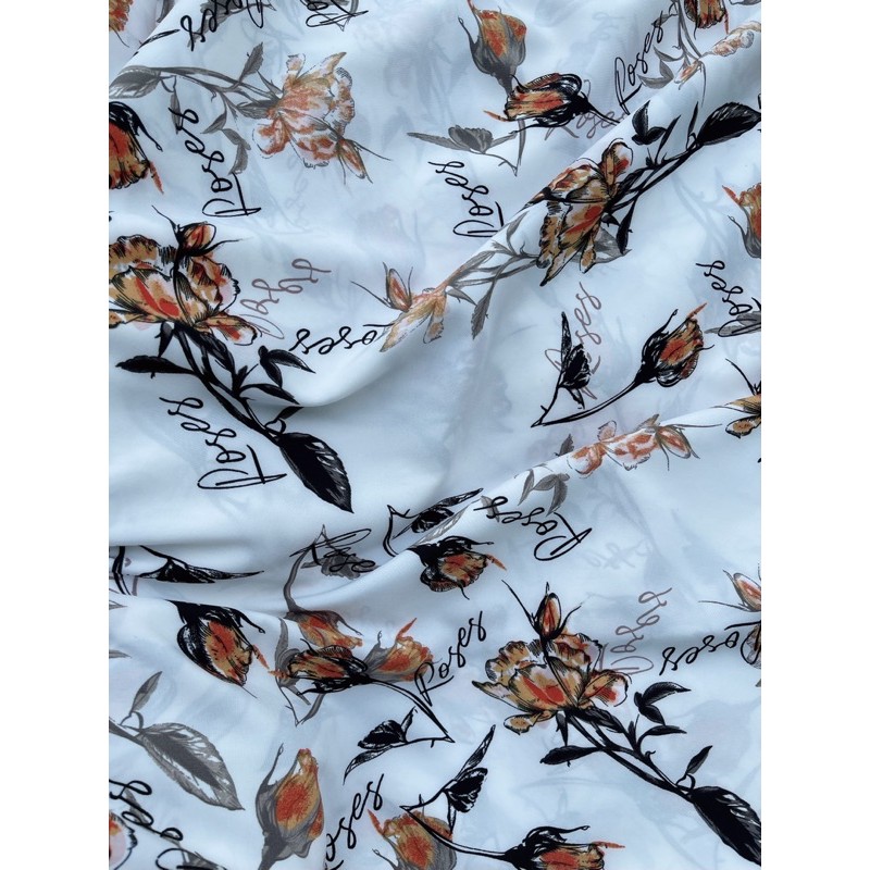 vải lụa hàng châu cành hồng phối chữ may sơ mi,váy,bộ