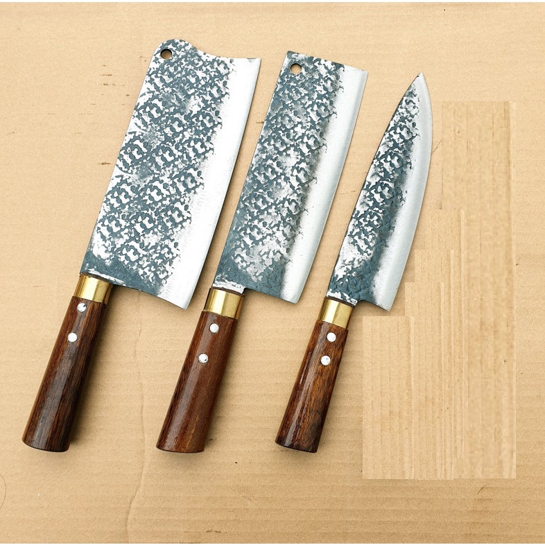 Bộ 4 dao bếp cán gỗ mun , rèn thủ công từ nhíp xe