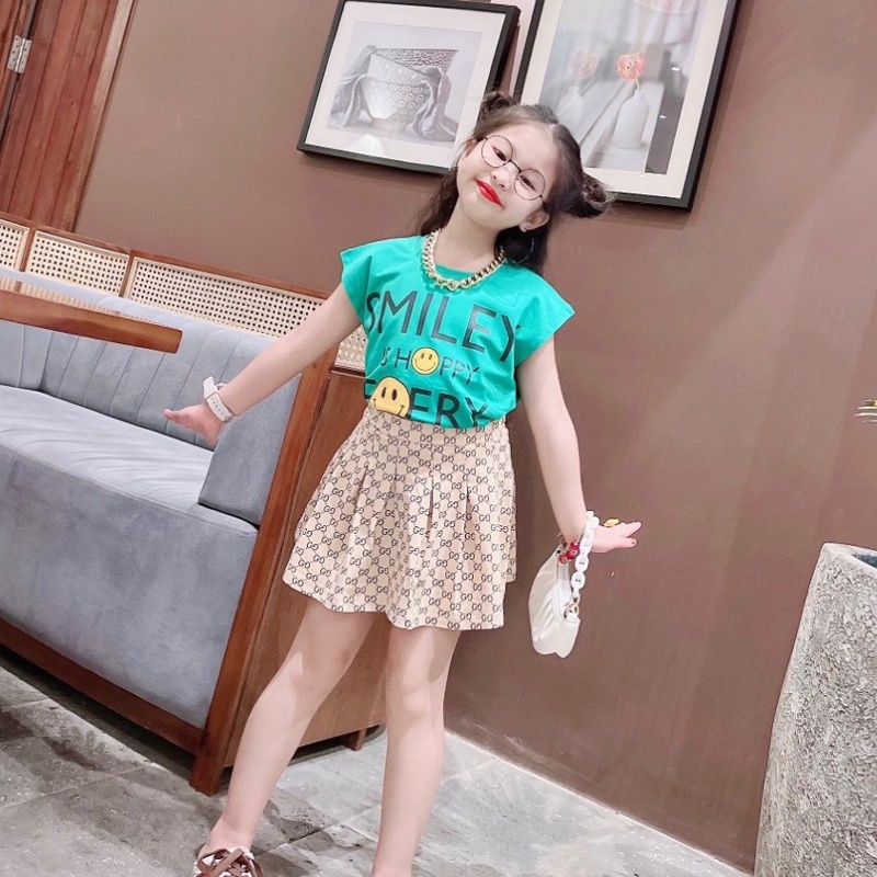 Đồ bộ bé gái  bộ chân váy mặt cười dễ thương cho bé gái từ 10 đến 40kg