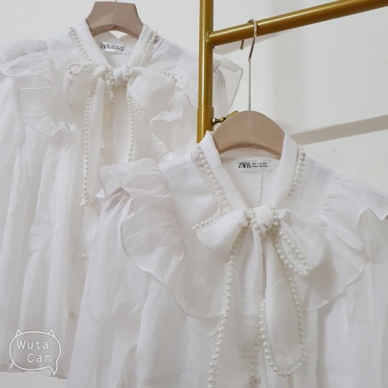 Áo sơmi tiểu thư phối viền ngọc