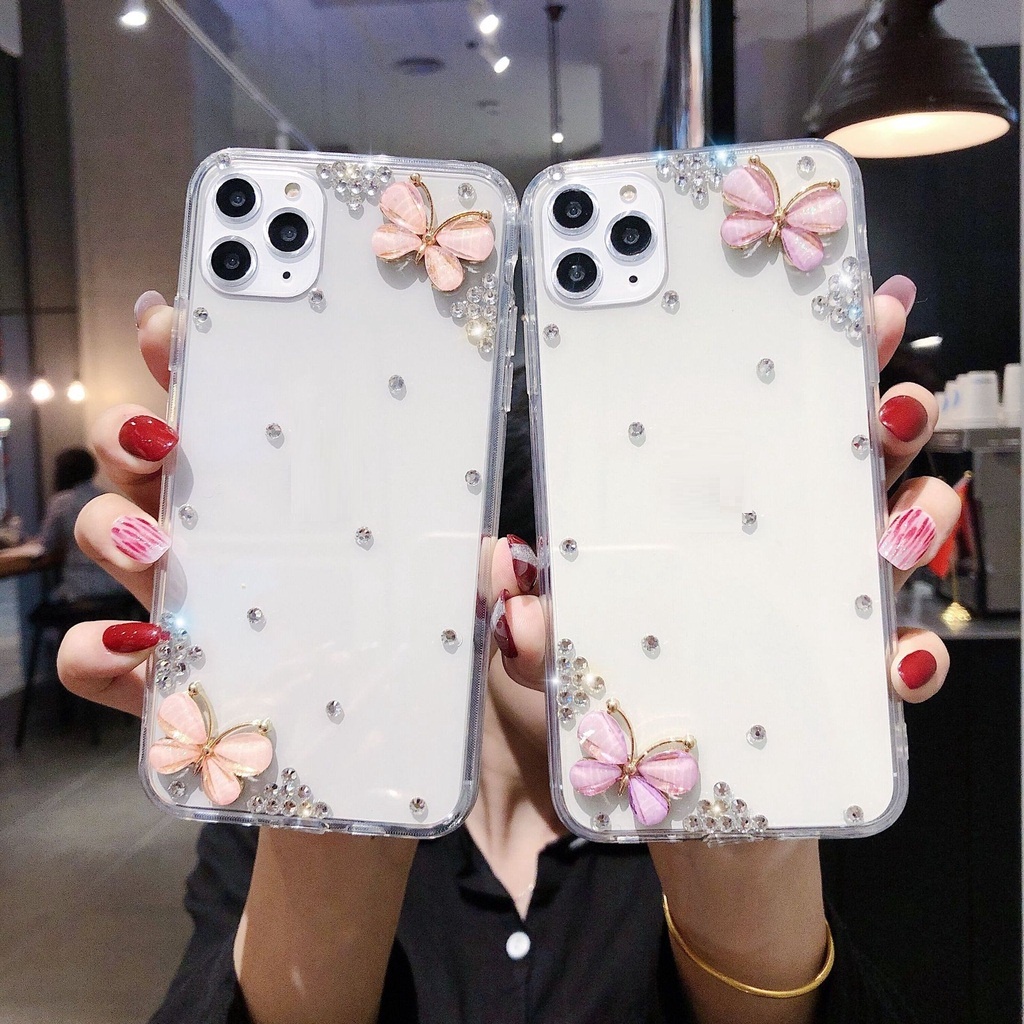 Ốp Điện Thoại Cứng Viền Mềm Trang Trí Hình Hoa Bướm Cho Samsung Galaxy S21 Plus S22 5G S20 FE S10 Note 20 Ultra Note 10