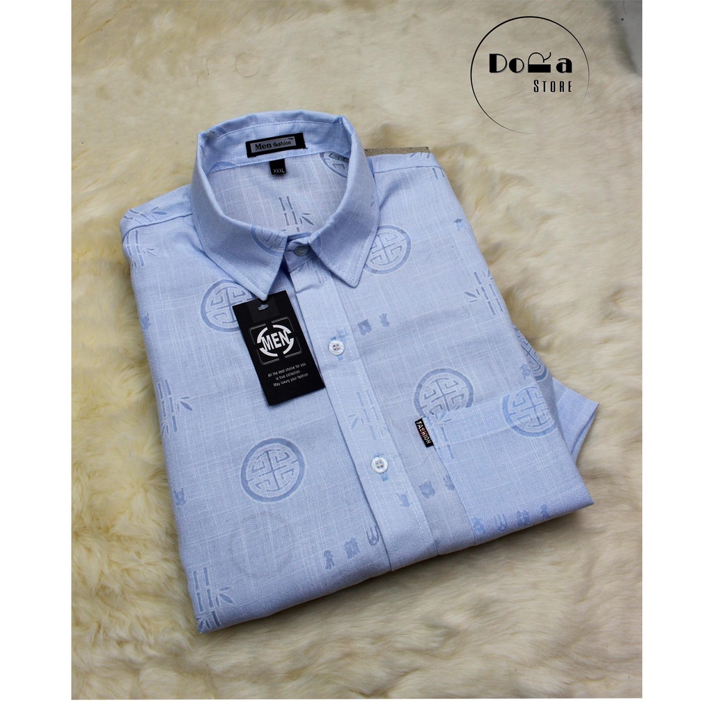 Áo Sơ Mi Nam Trung Niên Vải Đũi Ngắn Tay Vải Mặc Mát