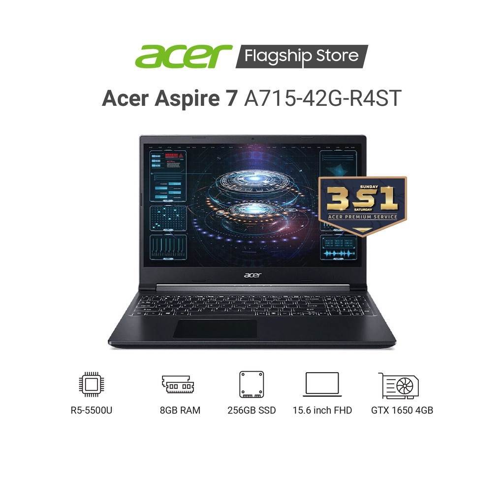 Laptop Gaming Acer Aspire 7 (A715-42G-R4ST)R5-5500U| 8GB RAM | 256GB | GTX 1650 4GB |15.6 inch FHD |Win 10