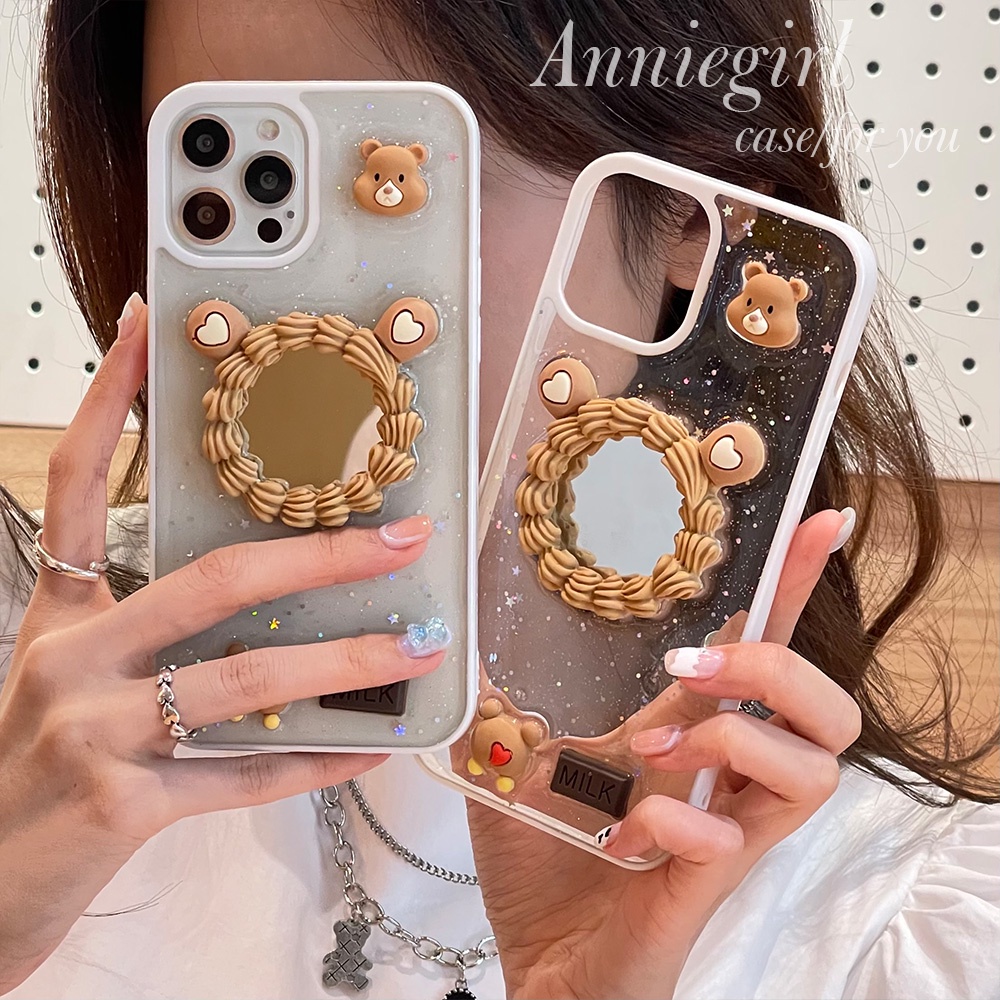 Ốp điện thoại TPU mềm chống sốc phối kim tuyến lấp lánh có gương trang điểm cho 13 12 11 Pro Max X Xs Max XR 8 7 Plus