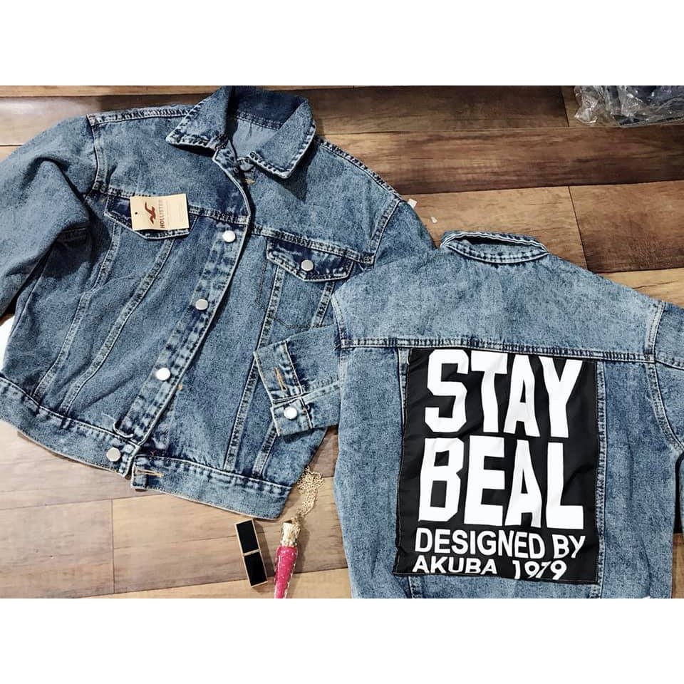 áo khoác jean nữ in chữ lưng STAY 2a