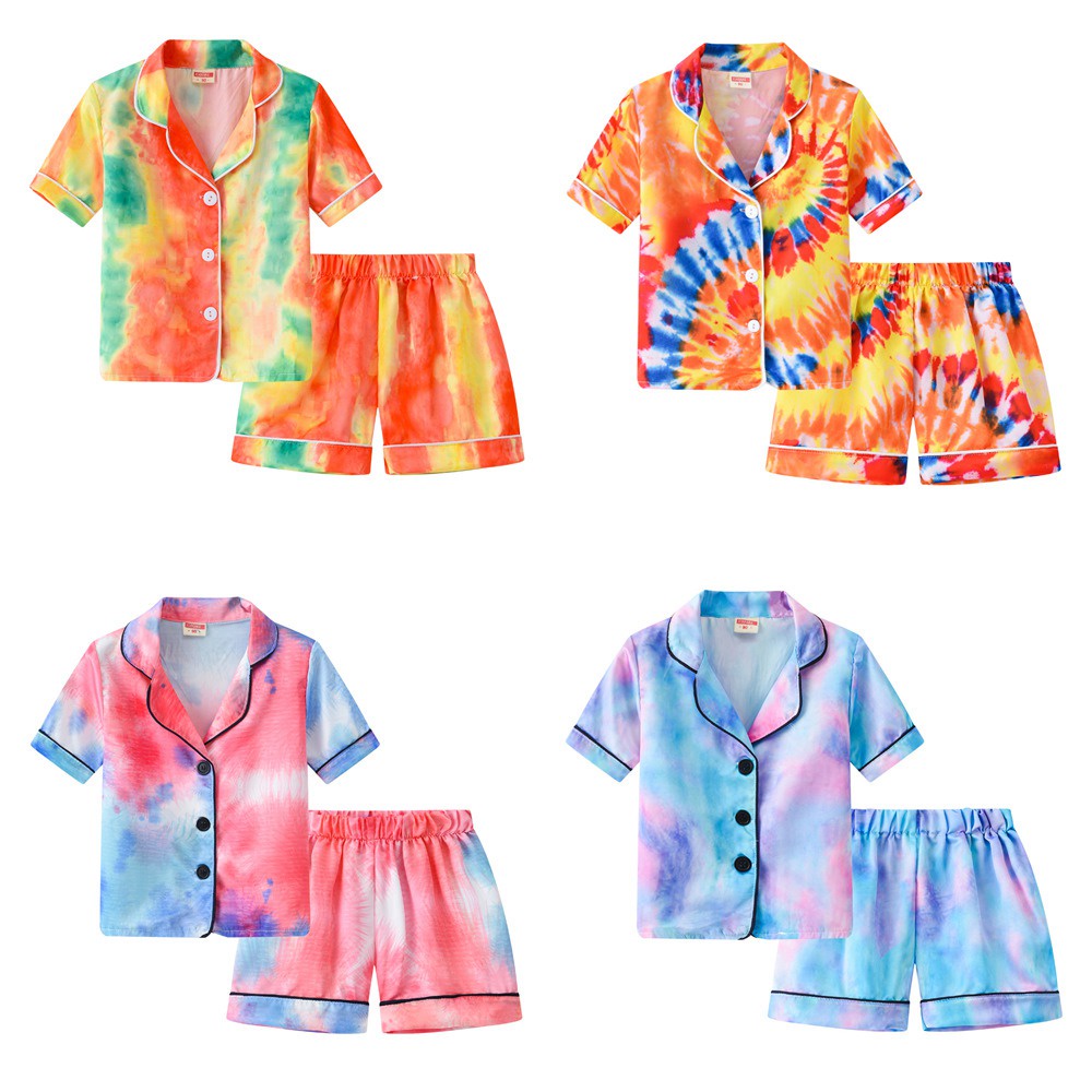 Summer Colorful Print Kids Pajamas Short Sleeve 2PC Set Baby Sleepwear Girl Pajamas Boy Pyjama