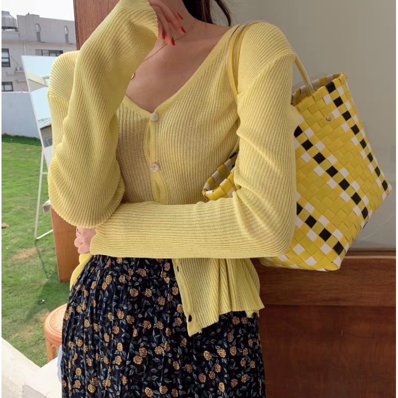 áo len khoác cardigan mỏng cổ tim cài khuy basic (6048#) | BigBuy360 - bigbuy360.vn